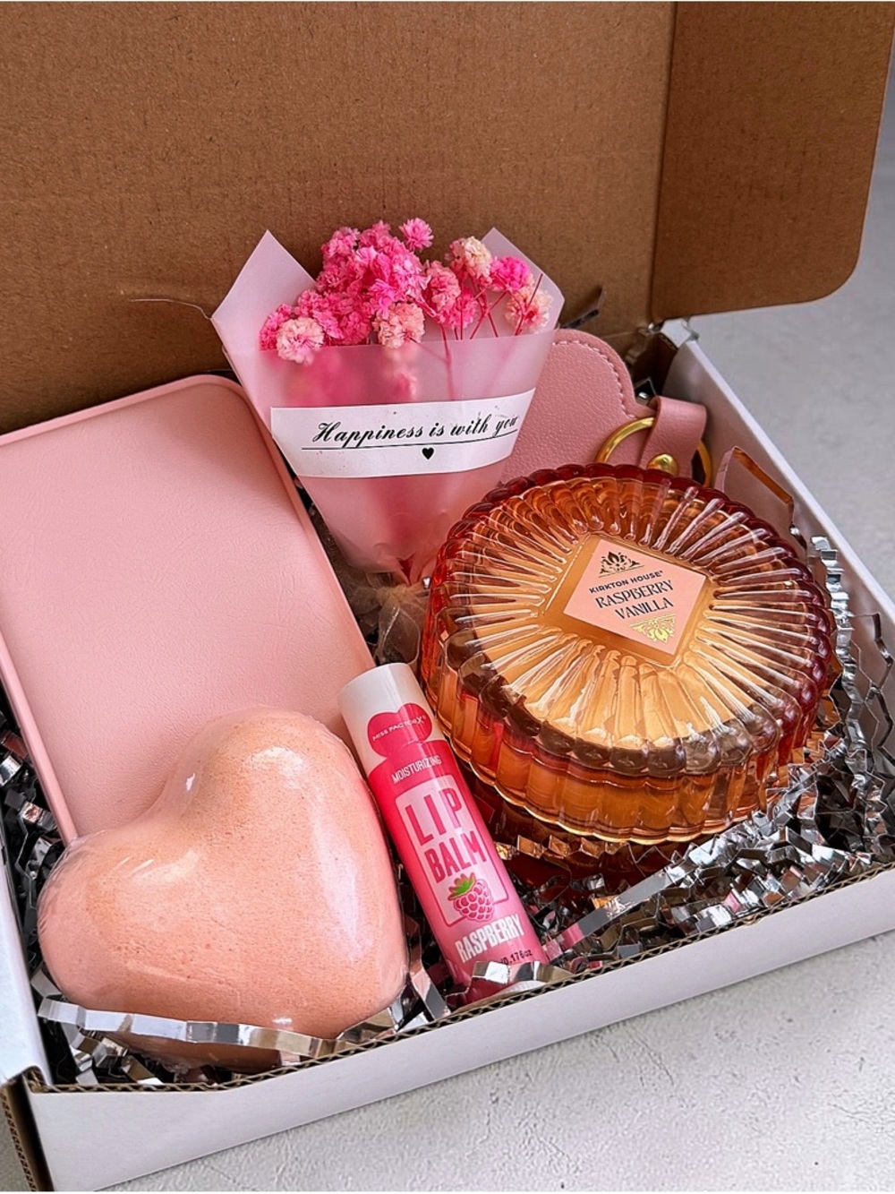 Pink Gift Set with Raspberry Vanilla Candle & Lip Balm
